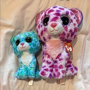 Ty Plush Set - Pink and Blue Leopards